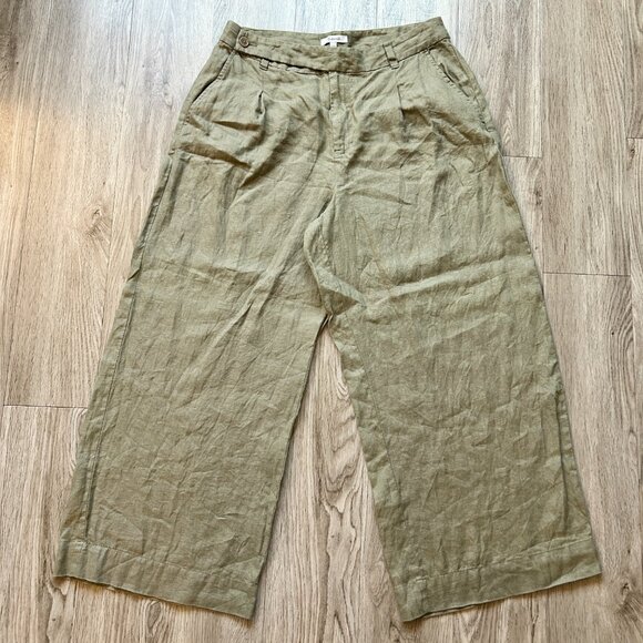 Madewell The Harlow Wide-Leg Pant 100% Linen in Olive Green Size 14 Petite - Picture 5 of 13